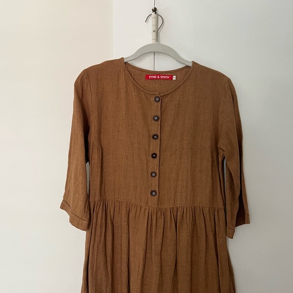NWOT Pyne and Smith Model No.14 Button Up Full Length Linen Dress in Toast Linen - Picture 12 of 16